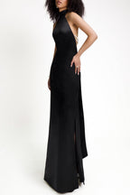 Flowering Girl Women Maelis Pearl Satin Halter Maxi Dress - Black