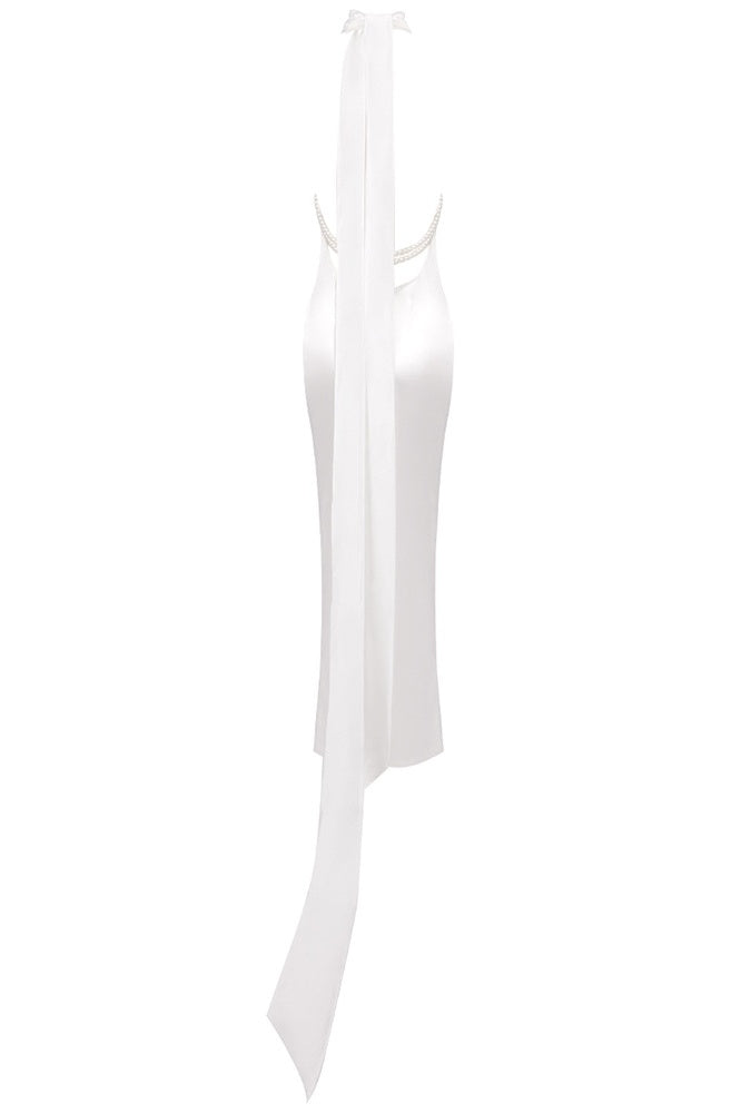 Flowering Girl Women Maelis Pearl Satin Halter Maxi Dress - White