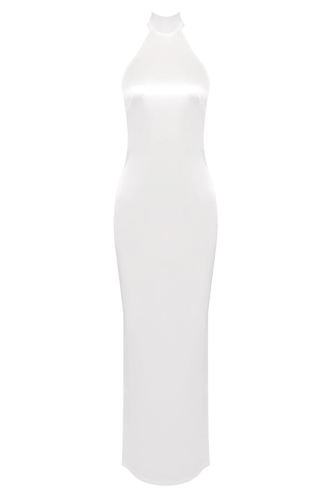 Flowering Girl Women Maelis Pearl Satin Halter Maxi Dress - White