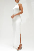 Flowering Girl Women Maelis Pearl Satin Halter Maxi Dress - White