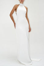 Flowering Girl Women Maelis Pearl Satin Halter Maxi Dress - White