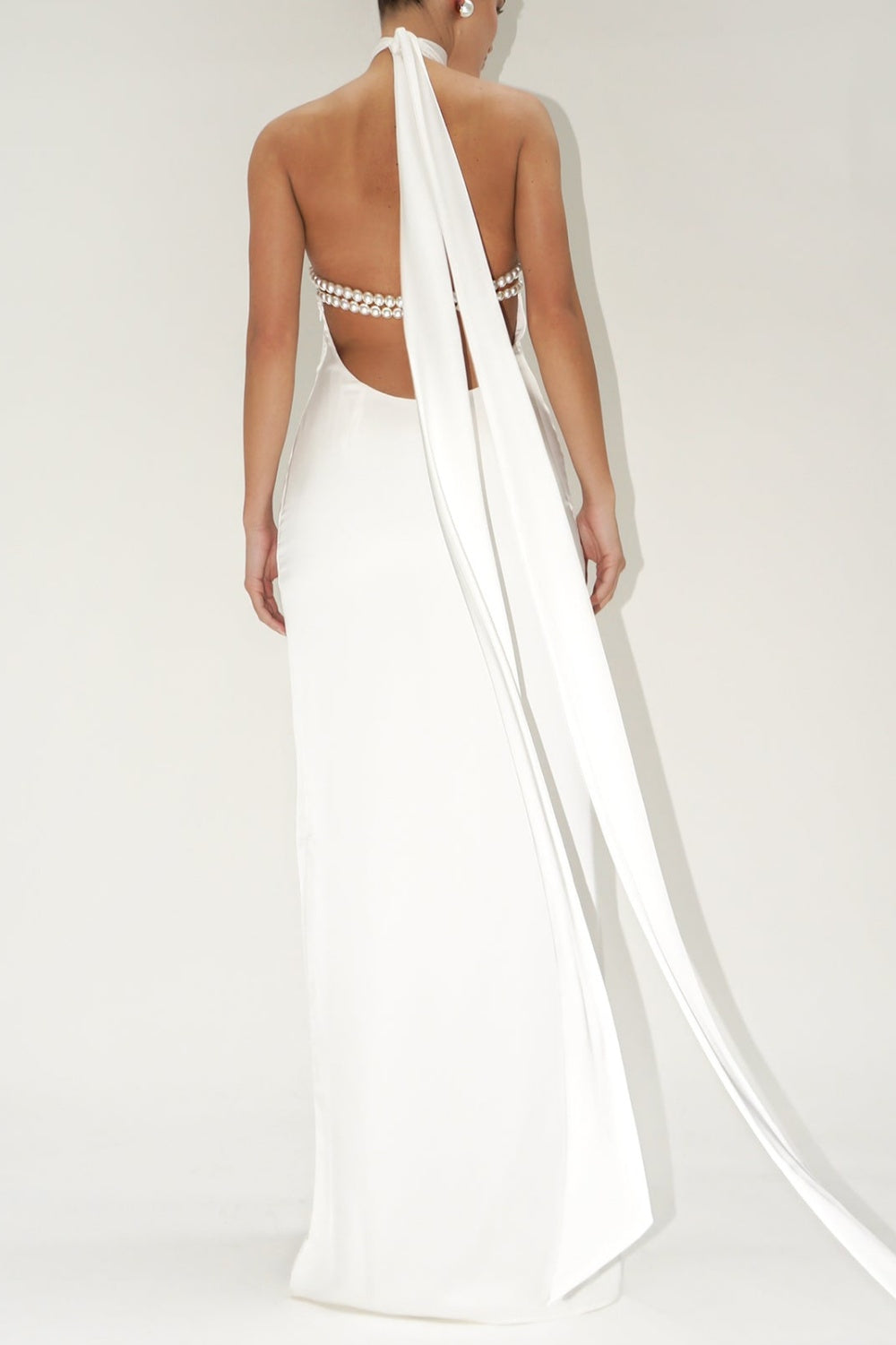Flowering Girl Women Maelis Pearl Satin Halter Maxi Dress - White