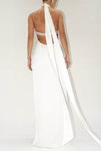 Flowering Girl Women Maelis Pearl Satin Halter Maxi Dress - White