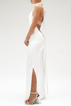 Flowering Girl Women Maelis Pearl Satin Halter Maxi Dress - White