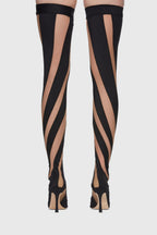 Flowering Girl Women Maeve Stripe Mesh Sock Thigh-high Boots - Black