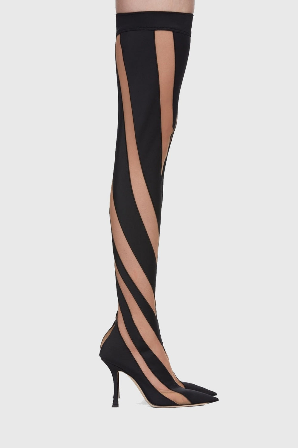 Flowering Girl Women Maeve Stripe Mesh Sock Thigh-high Boots - Black