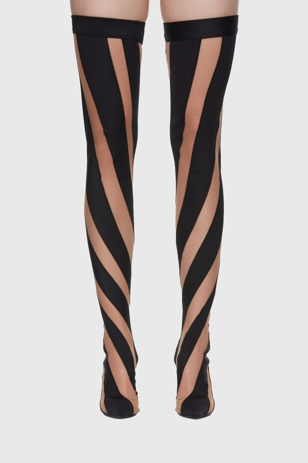 Flowering Girl Women Maeve Stripe Mesh Sock Thigh-high Boots - Black