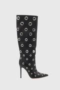 Flowering Girl Women Clara Rivet Cutout Leather Knee-high Boots