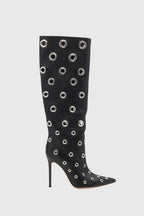Flowering Girl Women Clara Rivet Cutout Leather Knee-high Boots