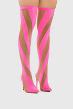 Flowering Girl Women Maeve Stripe Mesh Sock Thigh-high Boots - Pink