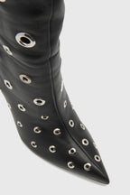 Flowering Girl Women Clara Rivet Cutout Leather Knee-high Boots