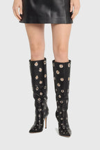 Flowering Girl Women Clara Rivet Cutout Leather Knee-high Boots