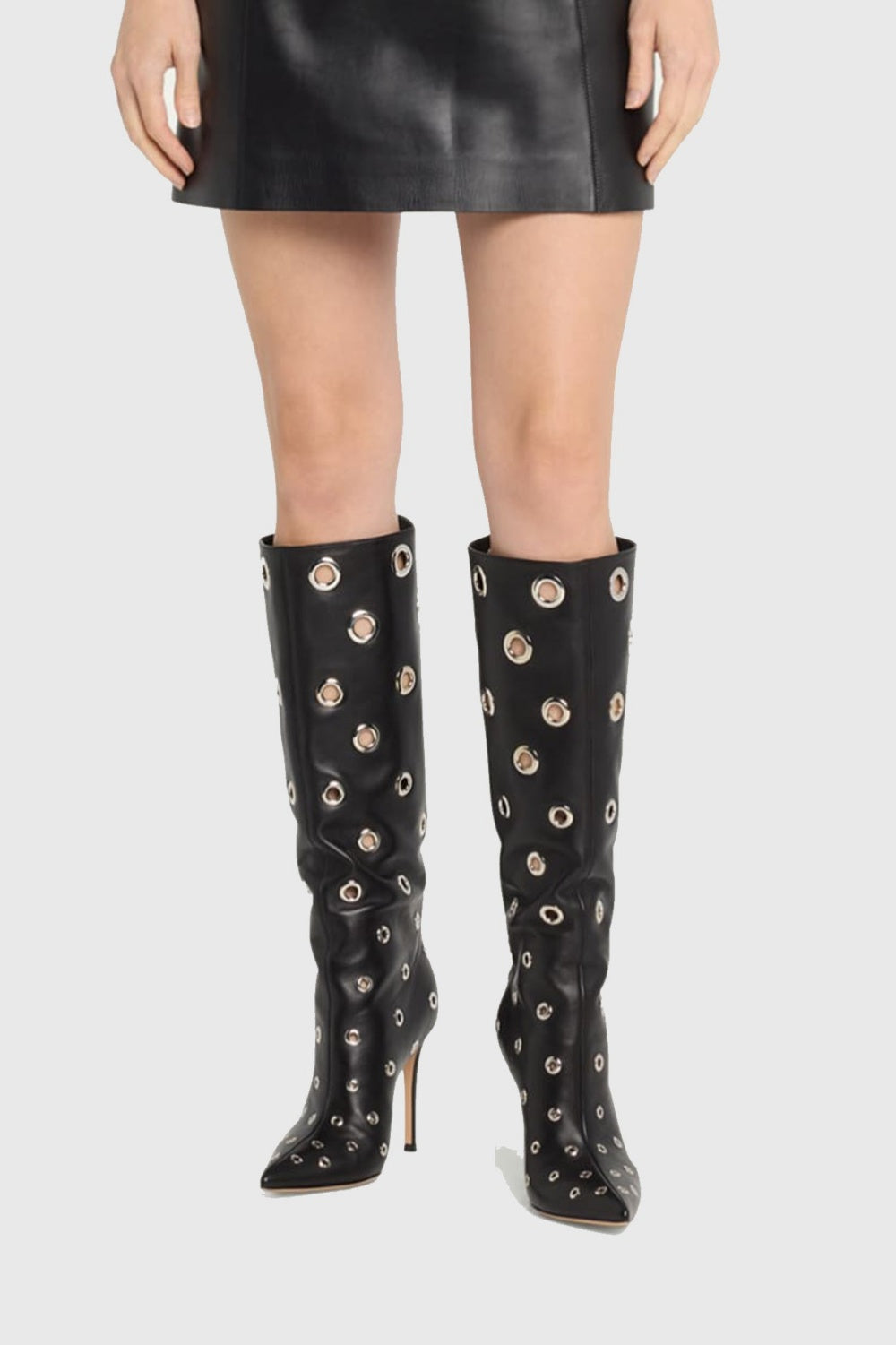 Flowering Girl Women Clara Rivet Cutout Leather Knee-high Boots