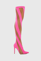 Flowering Girl Women Maeve Stripe Mesh Sock Thigh-high Boots - Pink