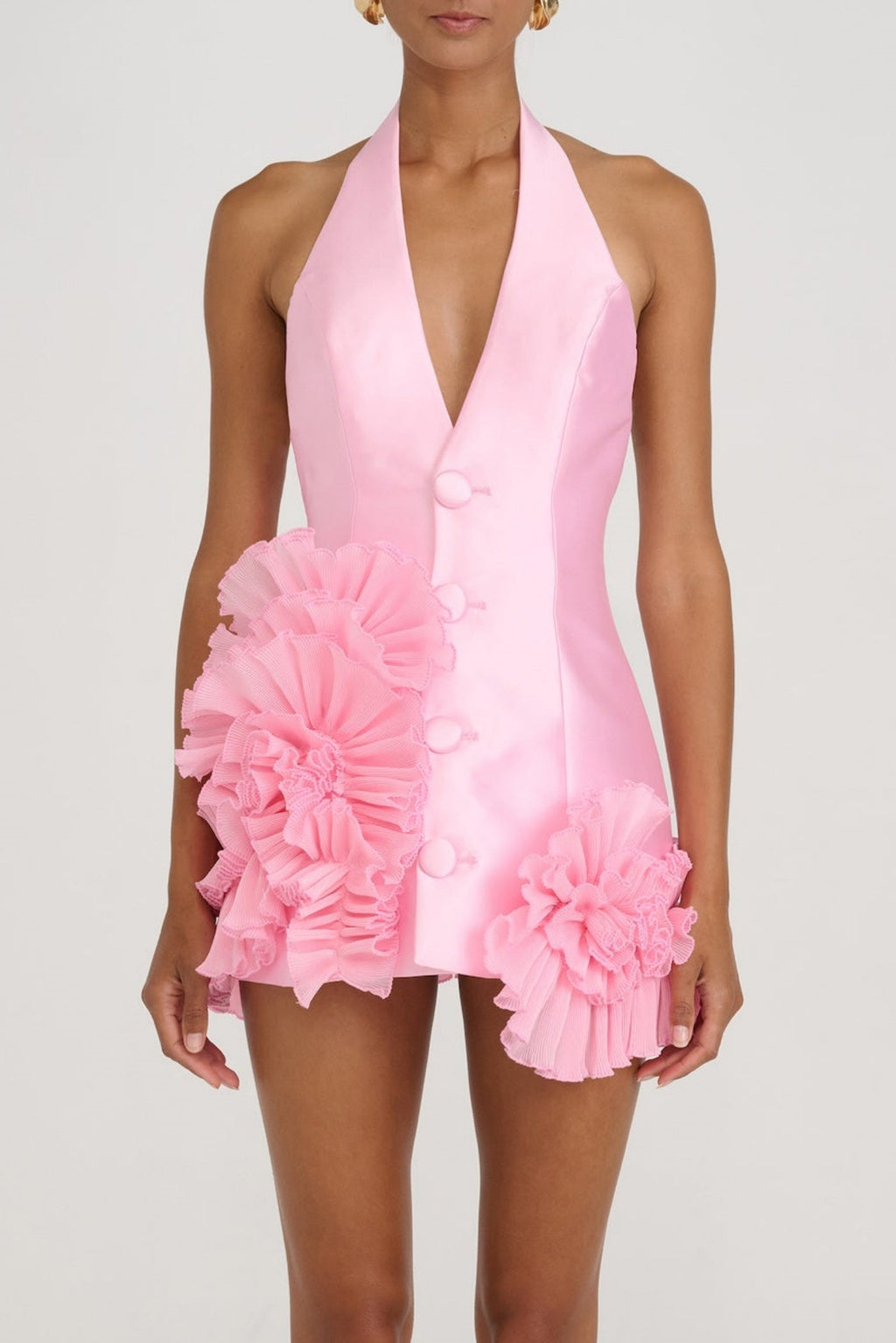 Flowering Girl Women Magezi Satin Floral Halter Mini Dress