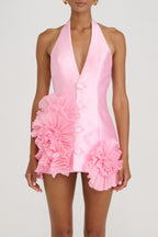 Flowering Girl Women Magezi Satin Floral Halter Mini Dress