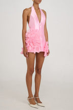 Flowering Girl Women Magezi Satin Floral Halter Mini Dress
