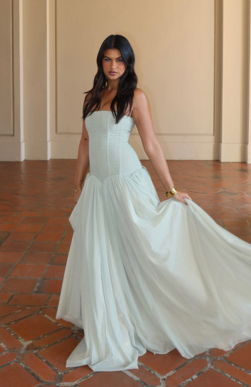 sabrina tulle strapless maxi dress - green