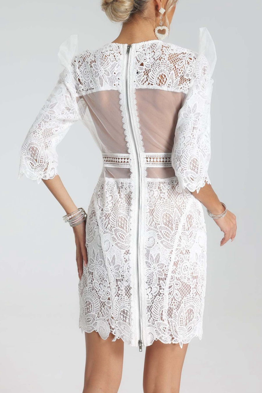Flowering Girl Women Magnolia Lace-Embroidered Mini Dress