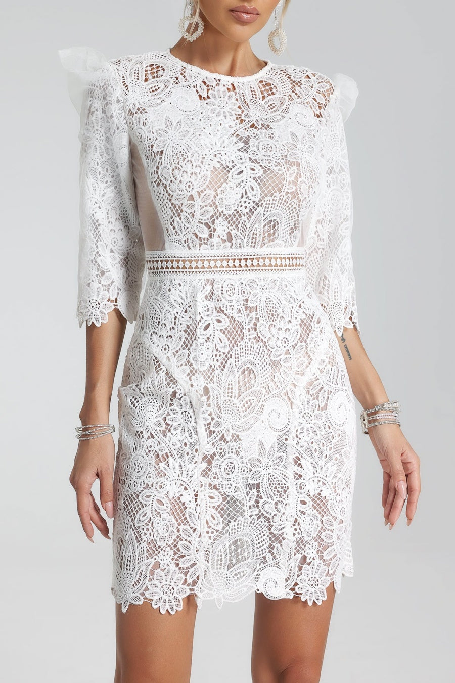 Flowering Girl Women Magnolia Lace-Embroidered Mini Dress
