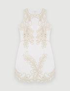Flowering Girl Women Embroidered Phoenix Tail Hollow Flower Sleeveless Short Dress - white