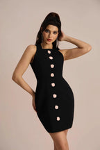 Flowering Girl Women Marcia Sleeveless Flower Buttons Mini Dress