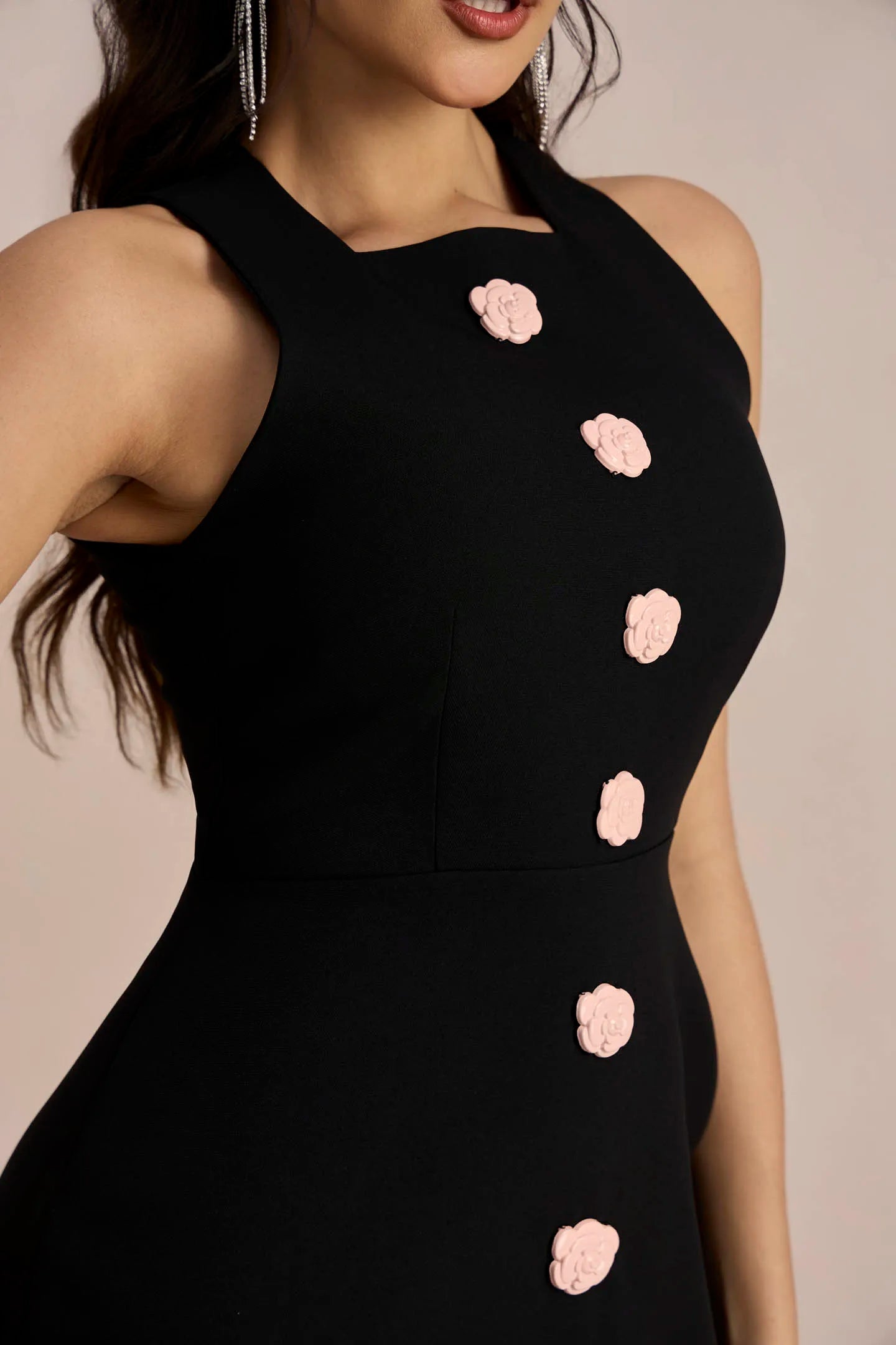 Flowering Girl Women Marcia Sleeveless Flower Buttons Mini Dress