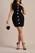 Flowering Girl Women Marcia Sleeveless Flower Buttons Mini Dress
