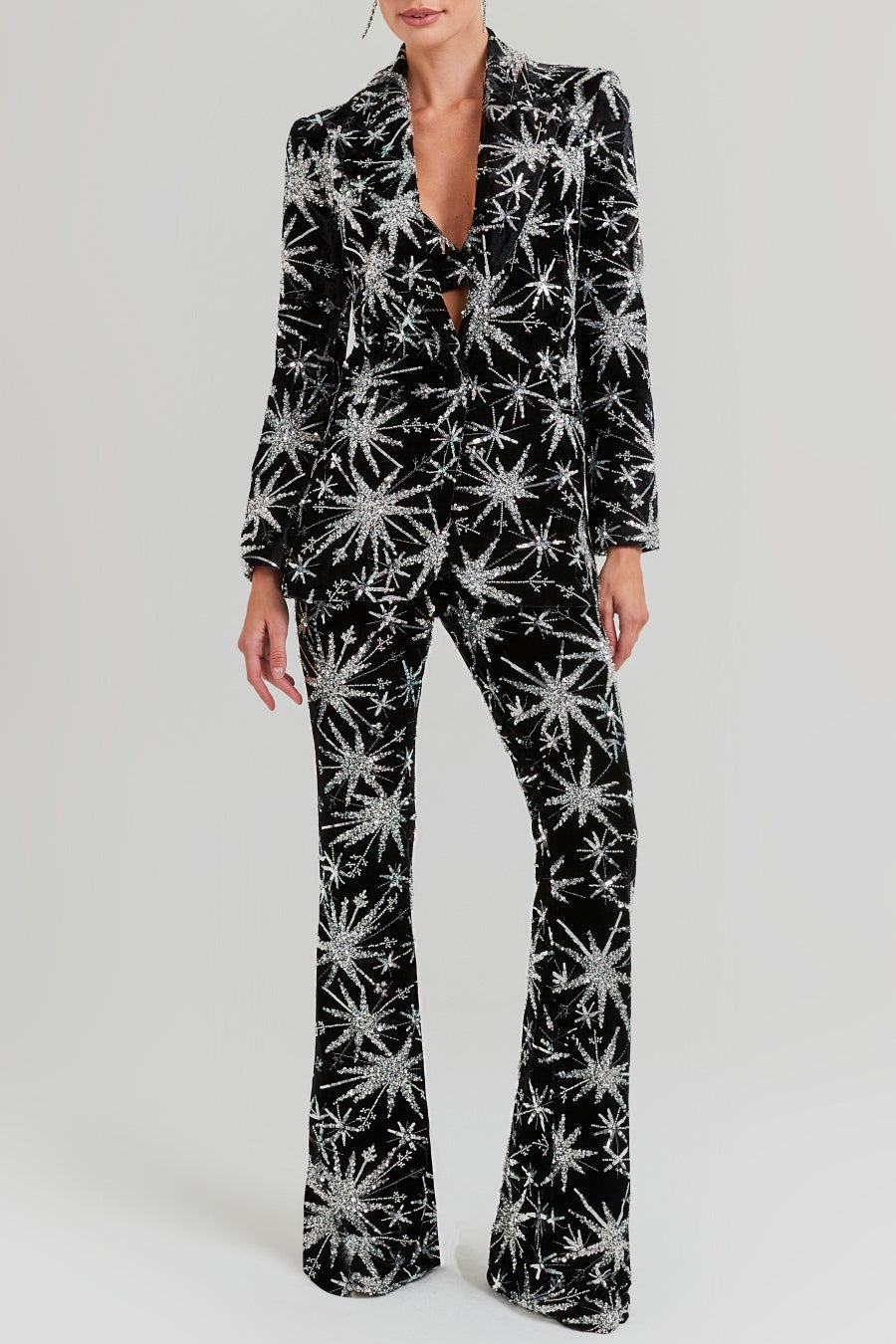 Flowering Girl Women Marigo Star Glitter Embroidered Blazer Two Piece Set