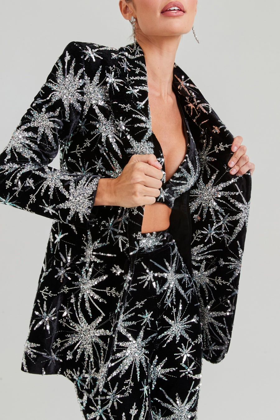 Flowering Girl Women Marigo Star Glitter Embroidered Blazer Two Piece Set