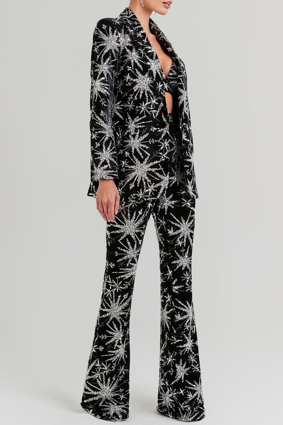 Flowering Girl Women Marigo Star Glitter Embroidered Blazer Two Piece Set