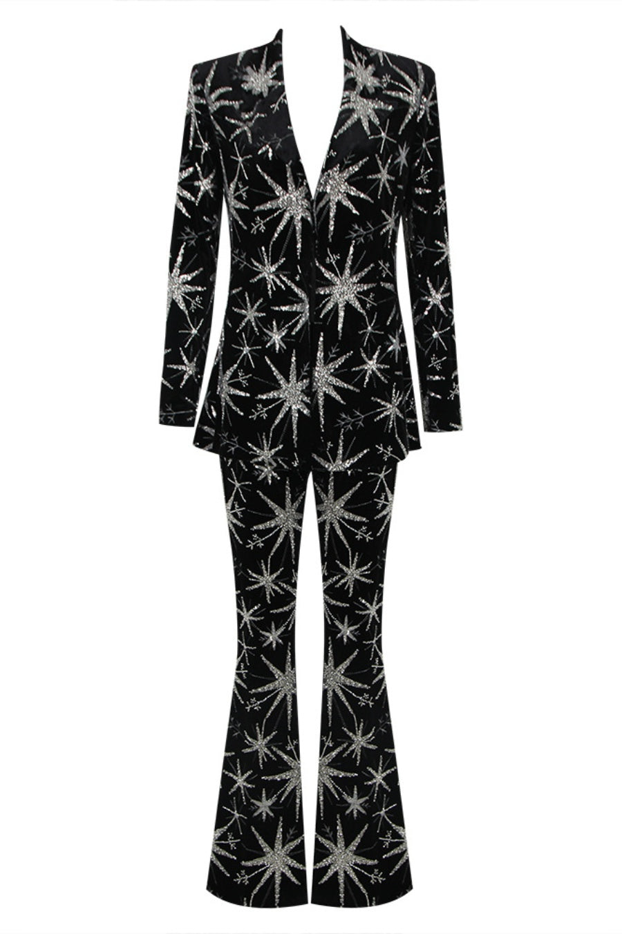 Flowering Girl Women Marigo Star Glitter Embroidered Blazer Two Piece Set