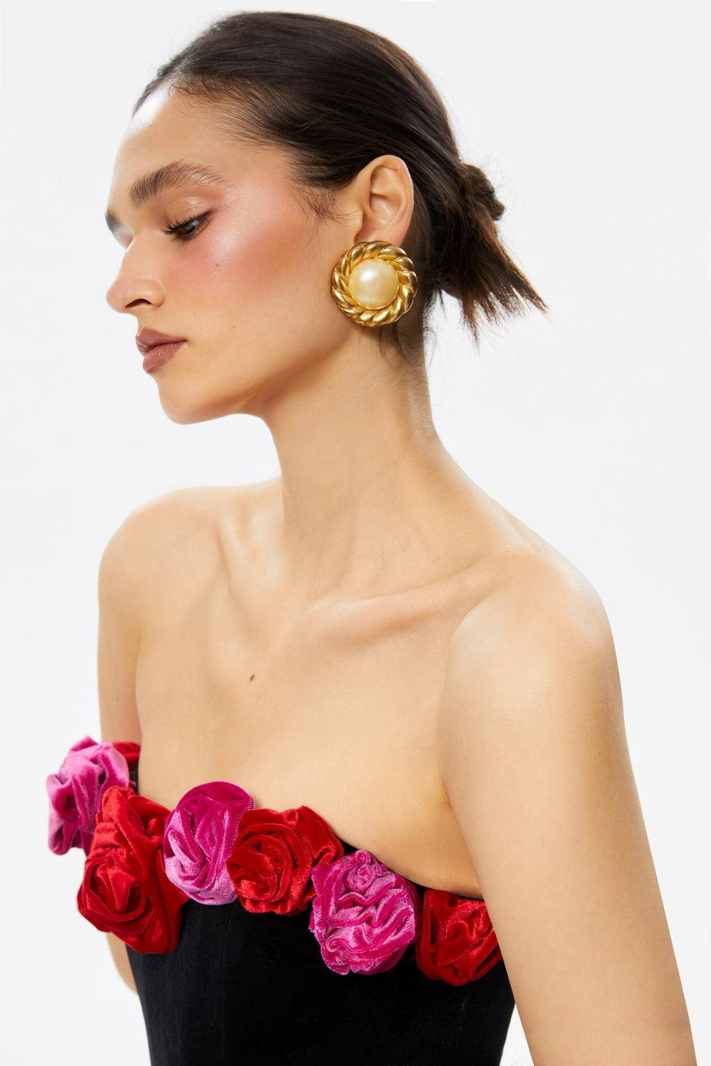 Flowering Girl Women Floral Strapless Velvet Mini Dress
