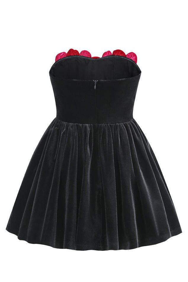 Flowering Girl Women Floral Strapless Velvet Mini Dress