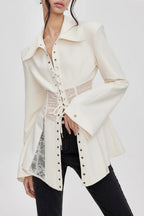 Flowering Girl Women Melany See Through Lace Up Shirt in White