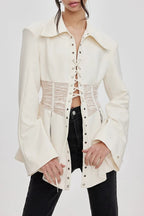 Flowering Girl Women Melany See Through Lace Up Shirt in White