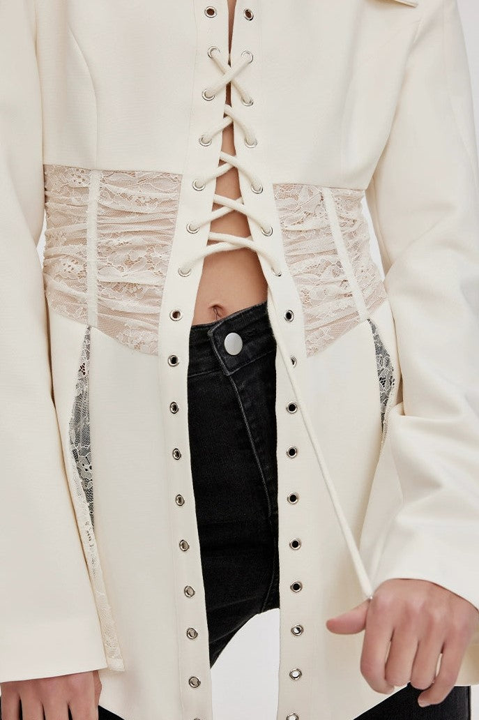 Flowering Girl Women Melany See Through Lace Up Shirt in White