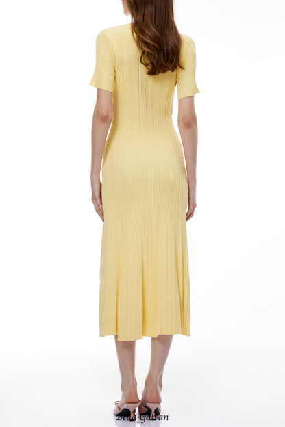 apphia Yellow Contrast Lace Knit Midi Dress
