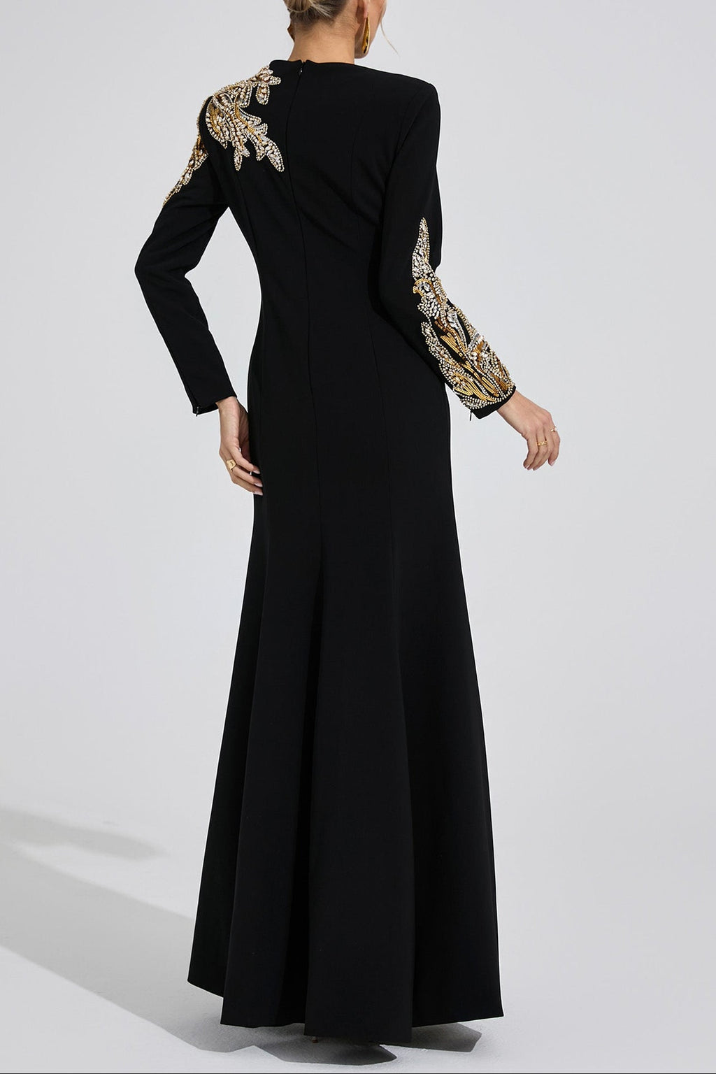 Flowering Girl Women rebecca Black rhinestone embellished long sleeve Maxi Dress