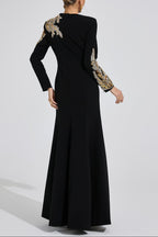 Flowering Girl Women rebecca Black rhinestone embellished long sleeve Maxi Dress