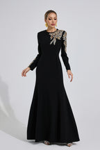 Flowering Girl Women rebecca Black rhinestone embellished long sleeve Maxi Dress