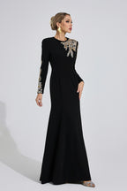Flowering Girl Women rebecca Black rhinestone embellished long sleeve Maxi Dress