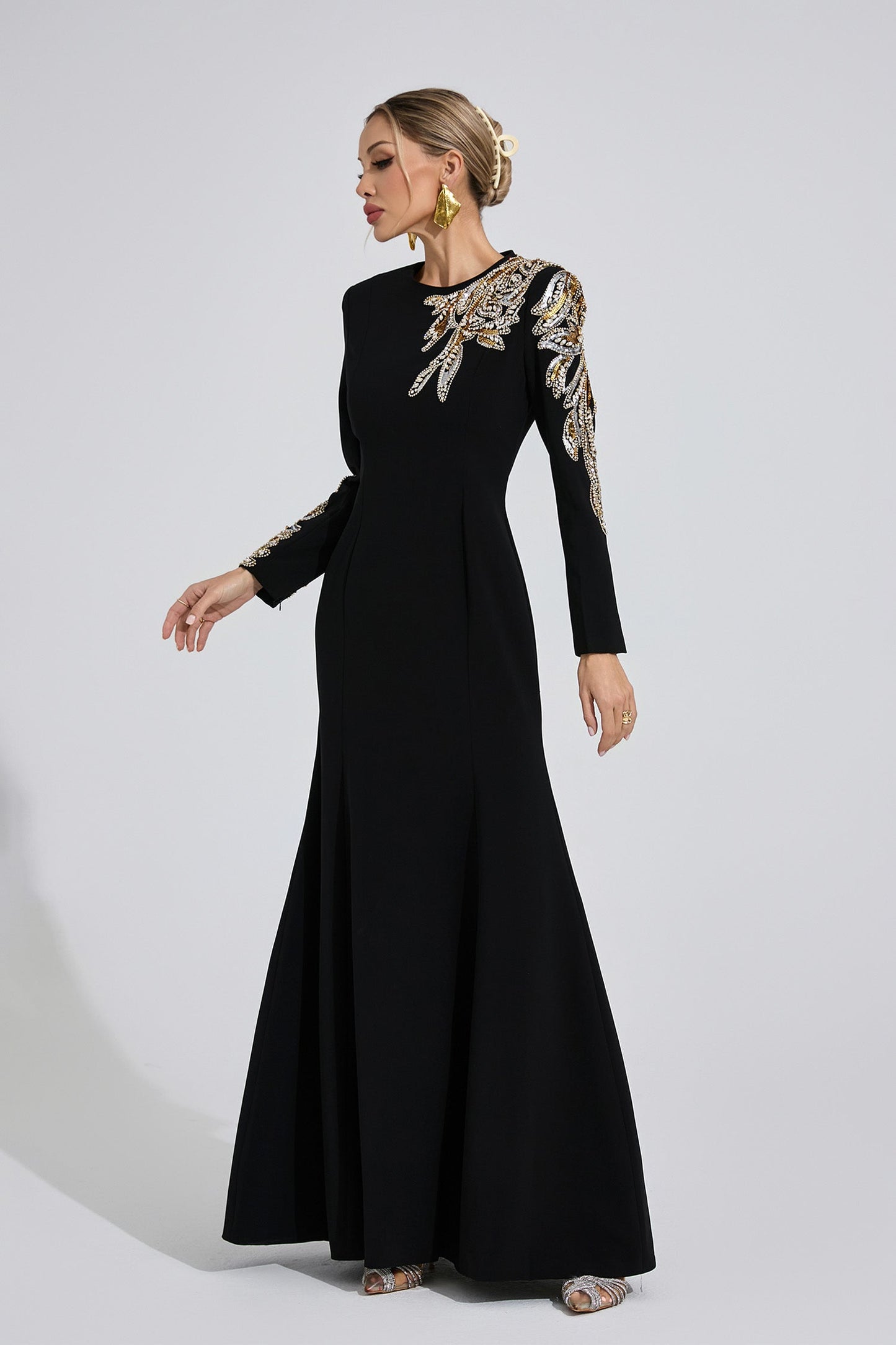 rebecca Black rhinestone embellished long sleeve Maxi Dress