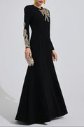Flowering Girl Women rebecca Black rhinestone embellished long sleeve Maxi Dress
