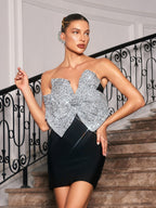 Flowering Girl Women Mesa Strapless Bow Sequin Bandage Mini Dress
