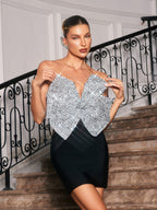 Flowering Girl Women Mesa Strapless Bow Sequin Bandage Mini Dress