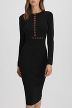 Flowering Girl Women Mesh Detail Midi Dress in Black