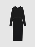 Flowering Girl Women Mesh Detail Midi Dress in Black