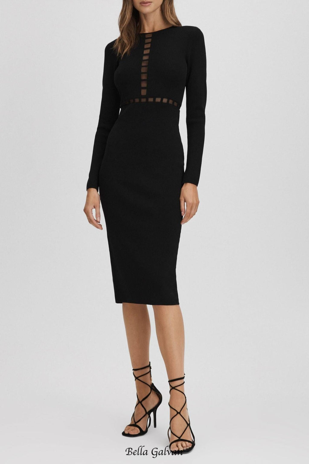 Flowering Girl Women Mesh Detail Midi Dress in Black
