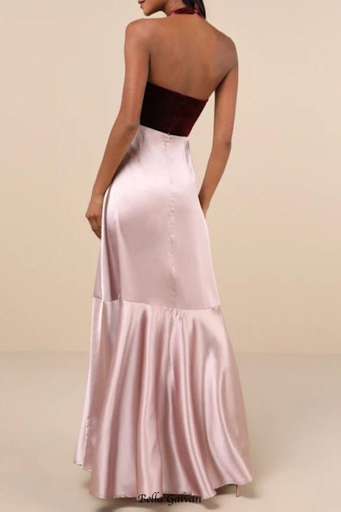 Flowering Girl Women Mesmerizing Impression Mauve Pink Mixed Media Halter Maxi Dress Lulus